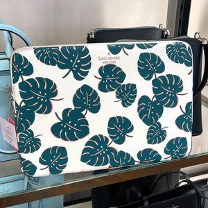 kate spade White Laptop Sleeve with Teal Leaf Print